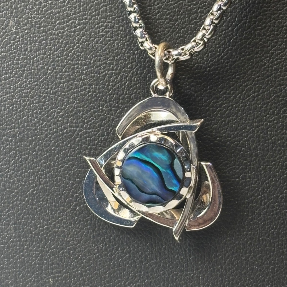 Abalone Pendant Necklace Silver Blue Green Geometric Statement Whimsygoth Boho
